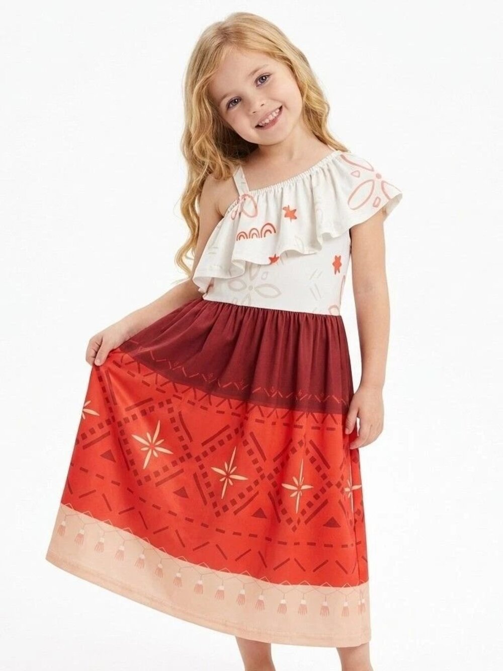 Girls Moana Inspired One Shoulder Dress Tropical Birthday Party Costume (Size 3)